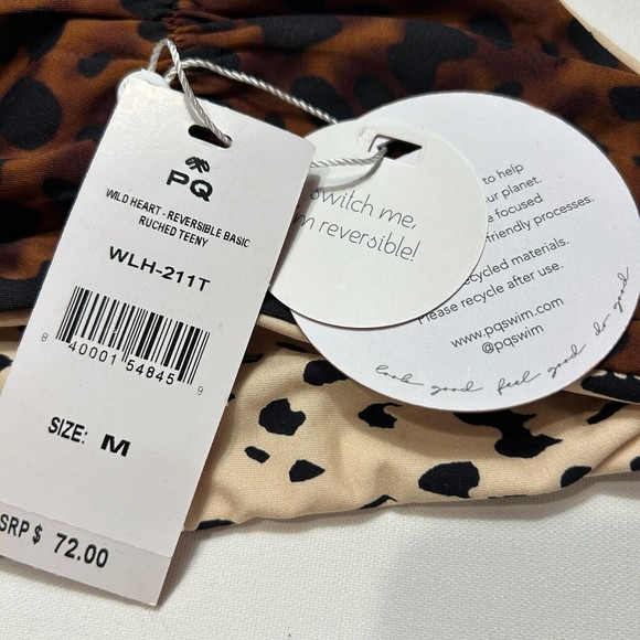 PilyQ PQ Wild Heart Reversible Animal Print Ruched Swim Bikini Bottom Size M NWT - Picture 3 of 8